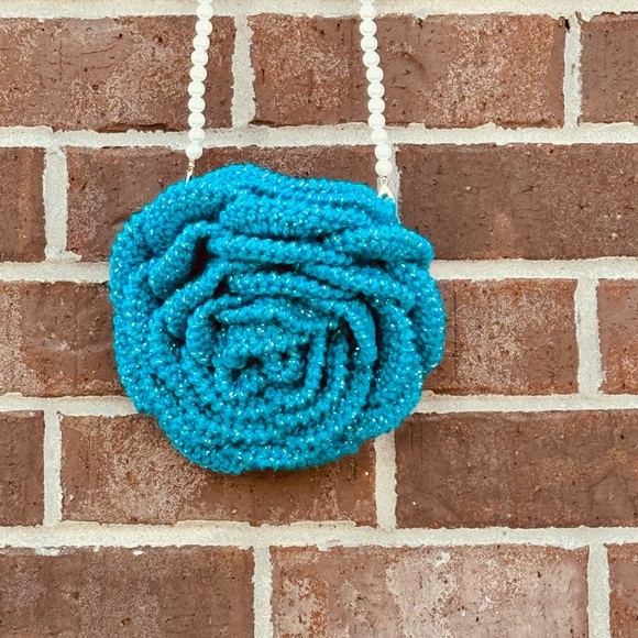 Hand Crocheted Sparkling Blue Rose Purse - Picture 8 of 15
